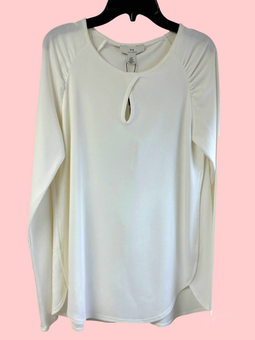 H by Halston Chalk Keyhole Modal Ruched Raglan Sleeves Top